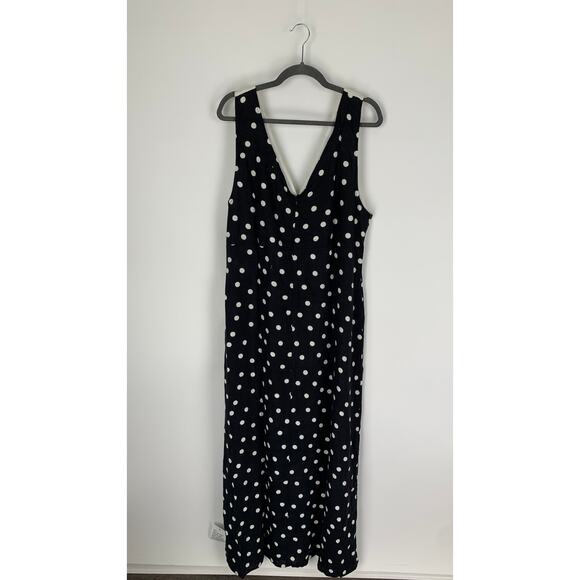 ASOS Linen V Neck Polka Dot Maxi Slip Sundress Women Plus 16 Tall New Mono Spot - Picture 10 of 11
